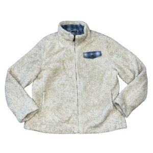 Pendleton Fuzzy Sherpa Zip Up‎ Jacket Shacket Cozy Cream with Blue Plaid Size XL